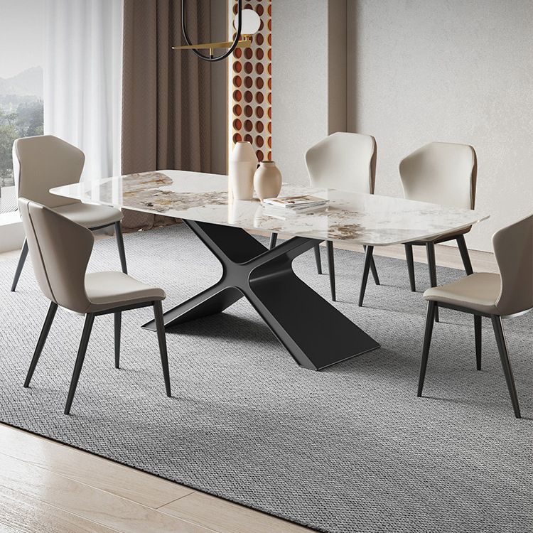 Industrial Style Sintered Stone Table Dining Rectangle Table with Metal Legs for Kitchen Clearhalo 'Dining Tables & Seating' 'Dining Tables' 'dining_table' 'furn' 'furn_dining_table' 'Furniture' 'Kitchen & Dining Furniture' 1200x1200_0961363a-43f7-489a-9d4e-39b62209395b