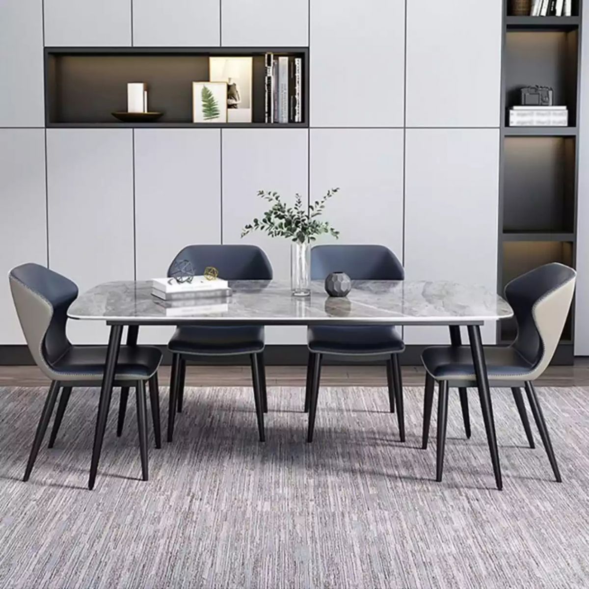 Contemporary Rectangle Dining Table Grey Sintered Stone Dining Table with 4 Black Legs Clearhalo ' dining_table' 'Dining Tables & Seating' 'Dining Tables' 'furn' 'furn_dining_table' 'Furniture' 'furniture_dining_table' 'Kitchen & Dining Furniture' 'kitchen&dining_furn' 'kitchen' 'kitchen_dining_table' 1200x1200_09618630-55ad-4d6f-8659-844c30e63edf