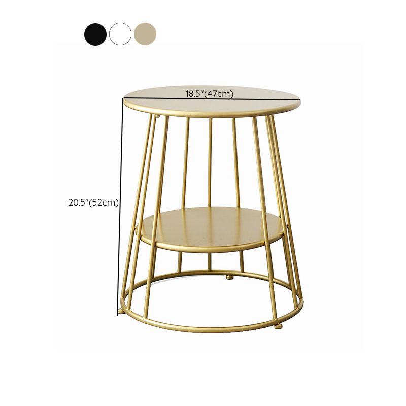 中世のモダンメタルテーブルラウンドトップフレームベースサイドテーブル付き棚