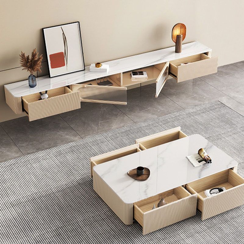 Moderne tv-mediastandaard stenen tv-console voor aan de muur met deuren
