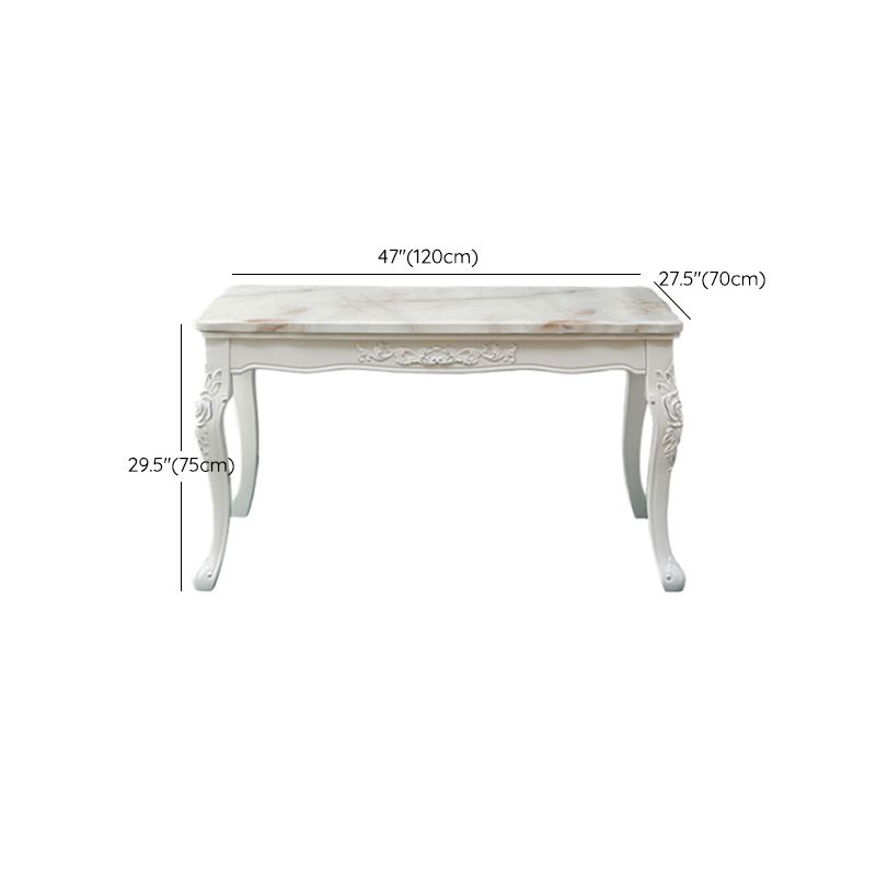 White Color Rectangle Marble Fixed Dinner Table with 4 Legs for Dining Room