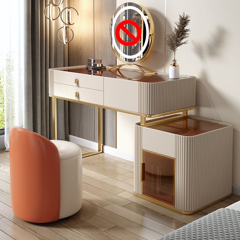 Glam Beige Makeup Vanity Set 30" Tall Glass/Slate Top Dressing Table Clearhalo 'Bedroom Furniture' 'furn' 'furn_makeup_vanities' 'Furniture' 'Makeup Vanities' 'makeup_vanities' 1200x1200_09682759-6b0d-4511-9abd-83393f942c8a