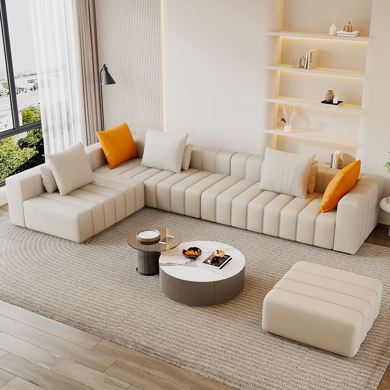 Contemporary White Sectional Sofa with Square Arms and Channel Back Clearhalo 'furn' 'furn_sectionals' 'Furniture' 'Living Room Furniture' 'Sectionals' 1200x1200_0968d473-b974-41e0-b0e8-f436bac4c644