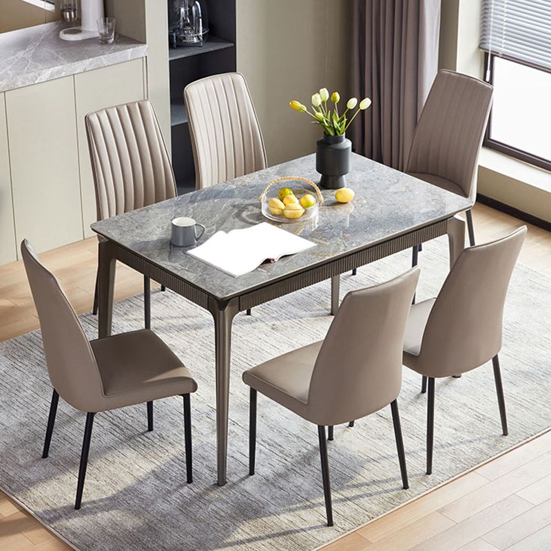 Gray Contemporary Rectangular Stone Dining Table with Solid Wood Legs Clearhalo 'Dining Tables & Seating' 'Dining Tables' 'dining_table' 'furn' 'furn_dining_table' 'Furniture' 'Kitchen & Dining Furniture' 1200x1200_096a957f-66de-4f57-959a-4c5a5ca336a6