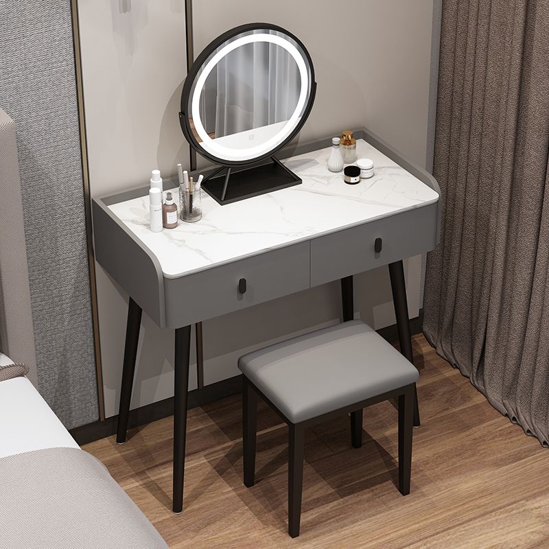 Modern Stone Top Make-up Vanity Solid Wood Vanity Dressing Table Set with 2 Drawers