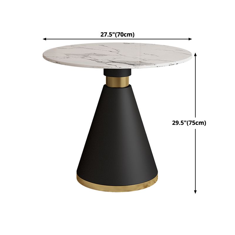 Mesa de comedor redonda contemporánea de metal mesa de piedra sinterizada con pedestal negro