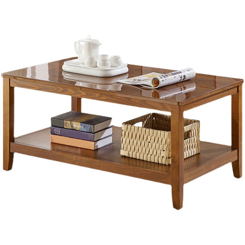 Nordic Rectangular Coffee Table Shelf Included Wood Cocktail Table -19.7"