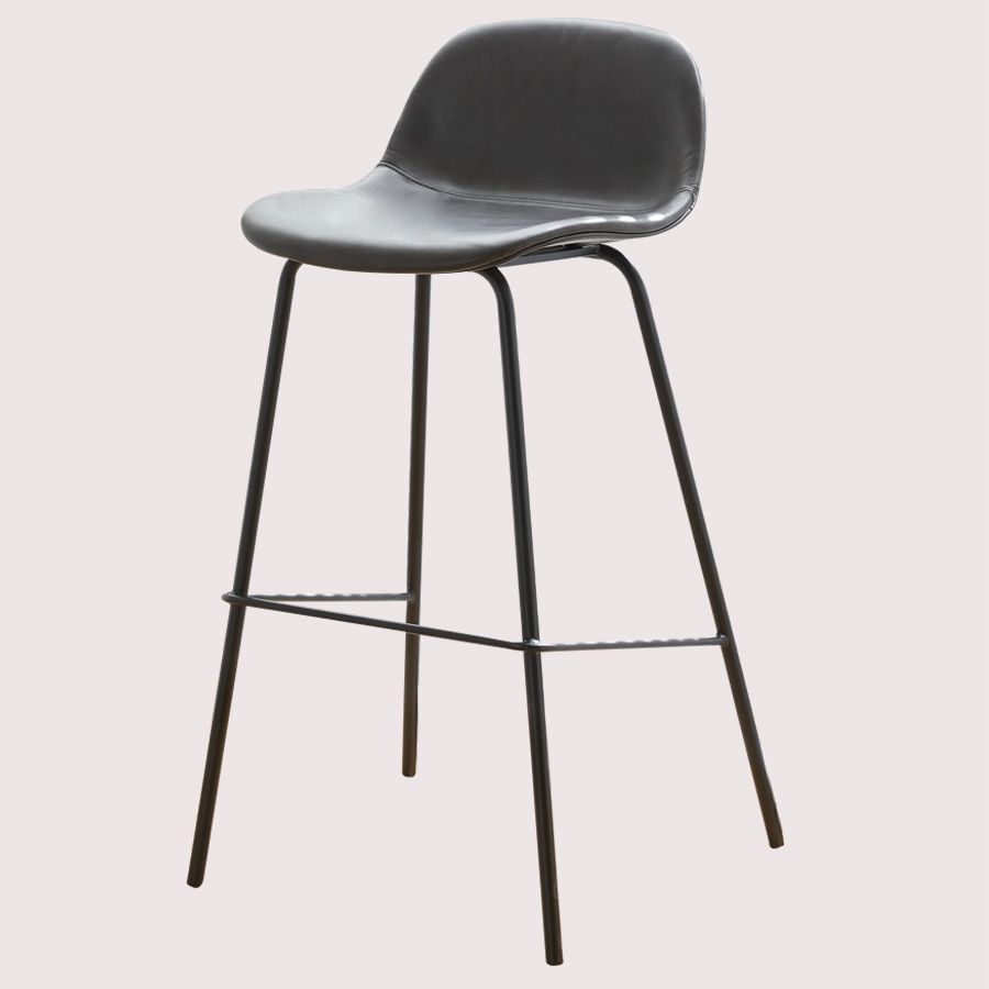 Modern Style Low Back Faux Leather Bar Stool with Metal Legs