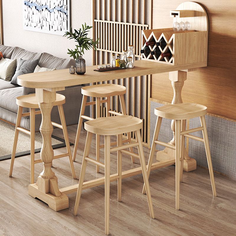 Trestle Base Bar Table Contemporary Solid Wood Bar Dining Table with Wine Rack Clearhalo 'Bar Furniture' 'Bar Tables' 'bar_tables' 'furn' 'furn_bar_tables' 'Furniture' 'Kitchen & Dining Furniture' 1200x1200_0980eb98-cbf1-4781-8b2a-c1cb6cb3cb4c