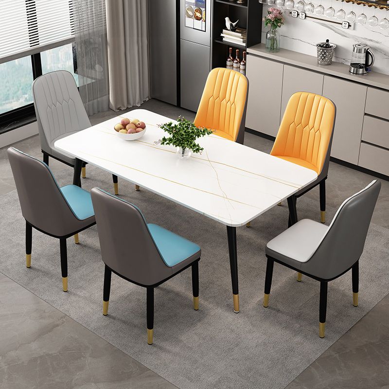 Mesa de comedor rectangular estilo Glam, mesa de comedor con tapa de piedra para uso en cocina