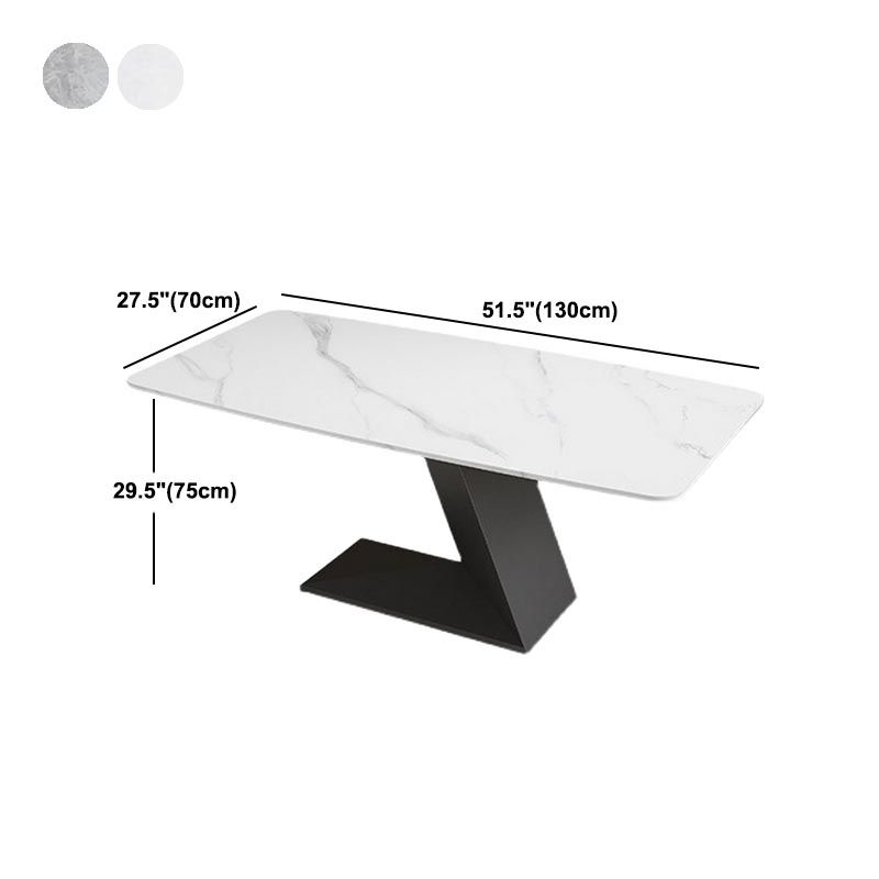 Stone Top Modern Dining Room Table Rectangle Dining Table with Black Pedestal Base Clearhalo 'Dining Tables & Seating' 'Dining Tables' 'dining_table' 'furn' 'furn_dining_table' 'Furniture' 'furniture_dining_table' 'Kitchen & Dining Furniture' 'kitchen' 'kitchen_dining_table' 1200x1200_09836279-1ef3-4ce5-bb80-9ad63cec4493