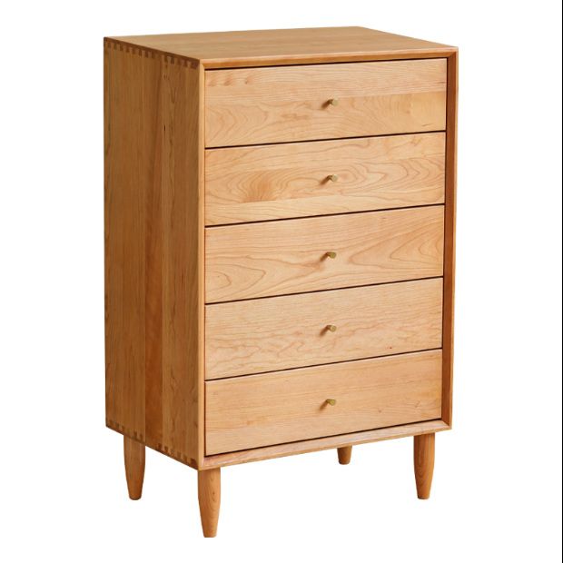 Armadio laterale alto accento in legno di pino 37,8 "con 5 cassetti