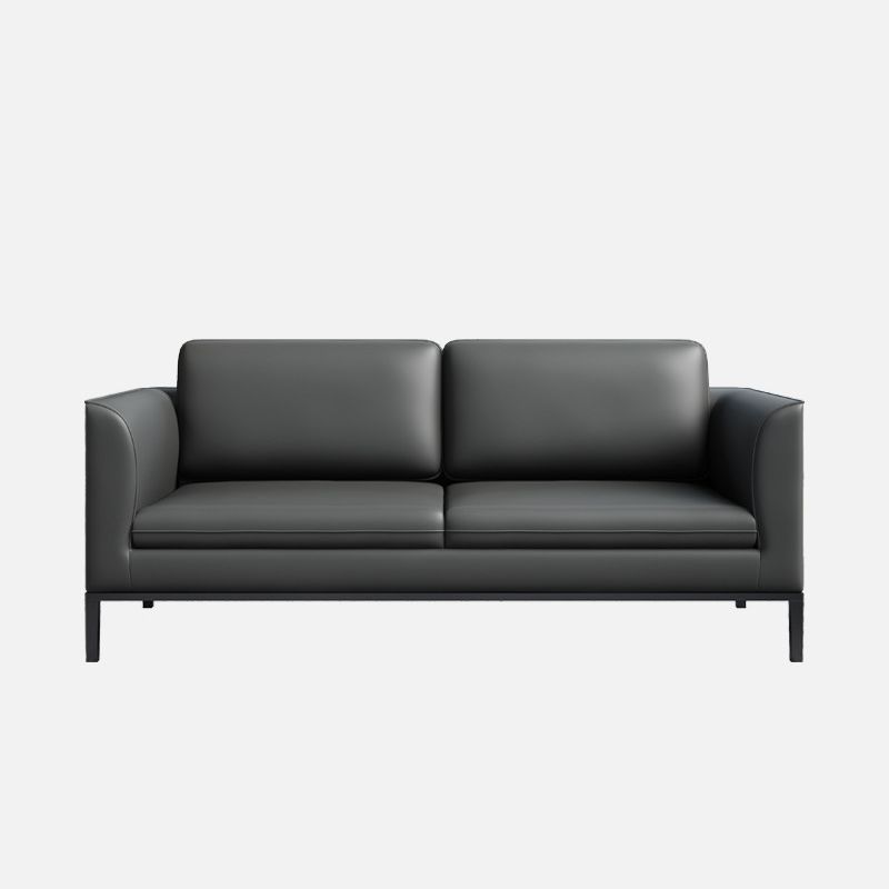 Square Arm Settee Stain-Resistant Leather Couch in Black/Grey Clearhalo 'furn' 'furn_sofas' 'Furniture' 'furniture_sofas' 'Living Room Furniture' 'Sofa' 'sofas' 1200x1200_0985b7e9-3060-4ae0-9391-80e5c0f868b7
