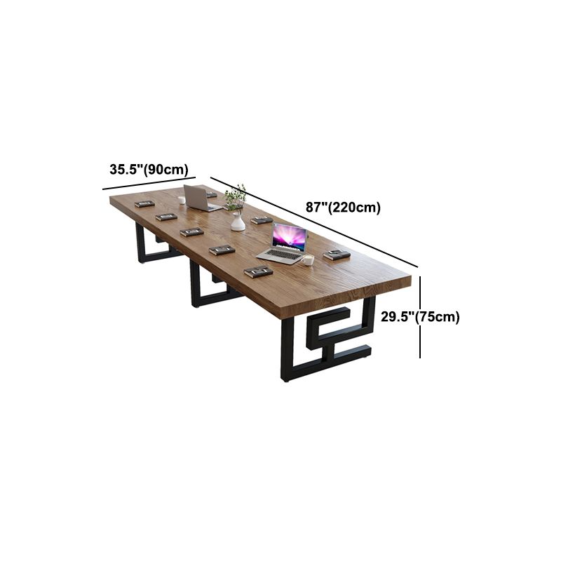 Scrivania da ufficio in legno di pino industriale scrivania rettangolare marrone con base metallica
