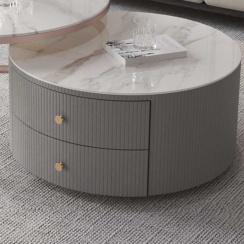 Drum Coffee Cocktail Table with 2 Storage Drawers Slate Top Round