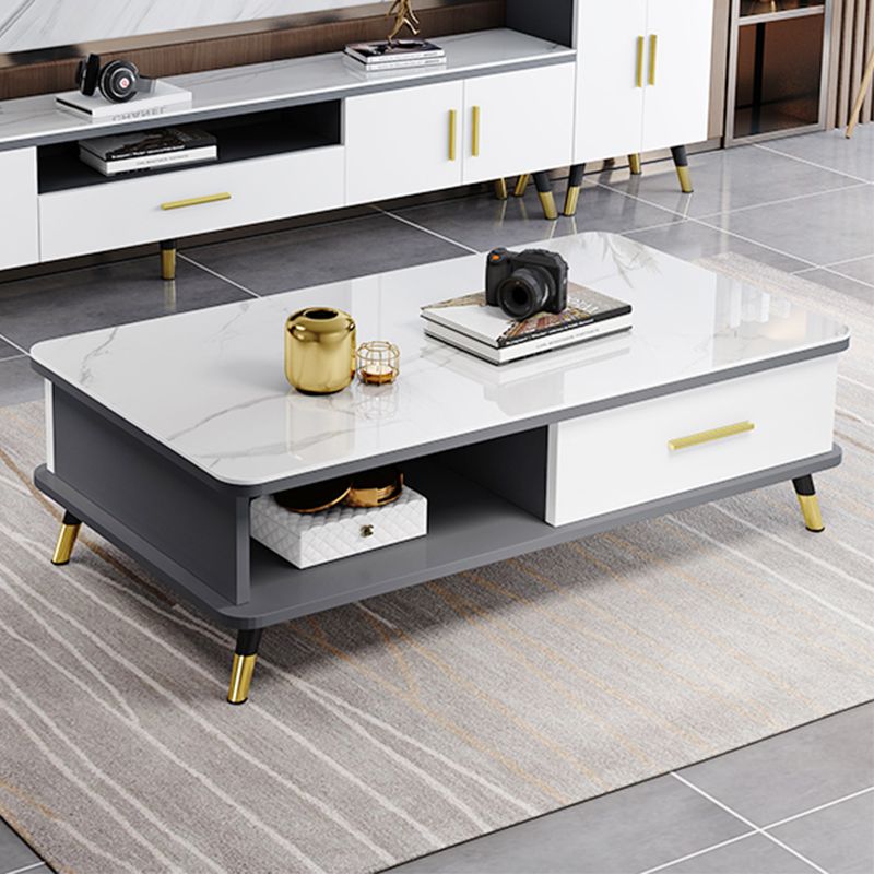 Modernism Rectangular Glass Top Coffee Table 1-Shelf 2-Drawer Cocktail Table Clearhalo 'Coffee & Accent Tables' 'Coffee Tables' 'coffee_tables' 'furn' 'furn_coffee_tables' 'Furniture' 'Living Room Furniture' 1200x1200_098e323b-7e84-40fc-80e8-068dfadf6b99
