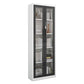 14.9" Wide Whit Bookcase Modern Stainless Steel and Glass Book Shelf With Doors