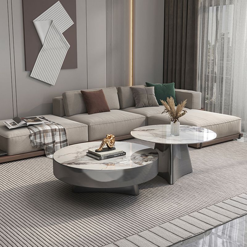 Round Slate Coffee Cocktail Table Pedestal Coffee or End Table with Storage Clearhalo 'Coffee & Accent Tables' 'Coffee Tables' 'coffee_tables' 'furn' 'furn_coffee_tables' 'Furniture' 'Living Room Furniture' 1200x1200_0990b6ff-0b50-4157-bdf1-623cdbe3c5e4