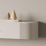 コンテンポラリーフローティングメディアコンソールホワイトフェイクウッドスタンドの引き出し付きコンソール