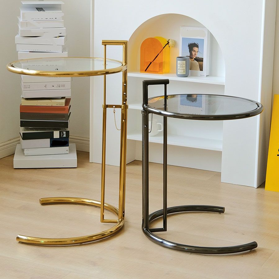 Tableau supérieur en verre rond moderne 26,4 "Table d'appoint en acier inoxydable C