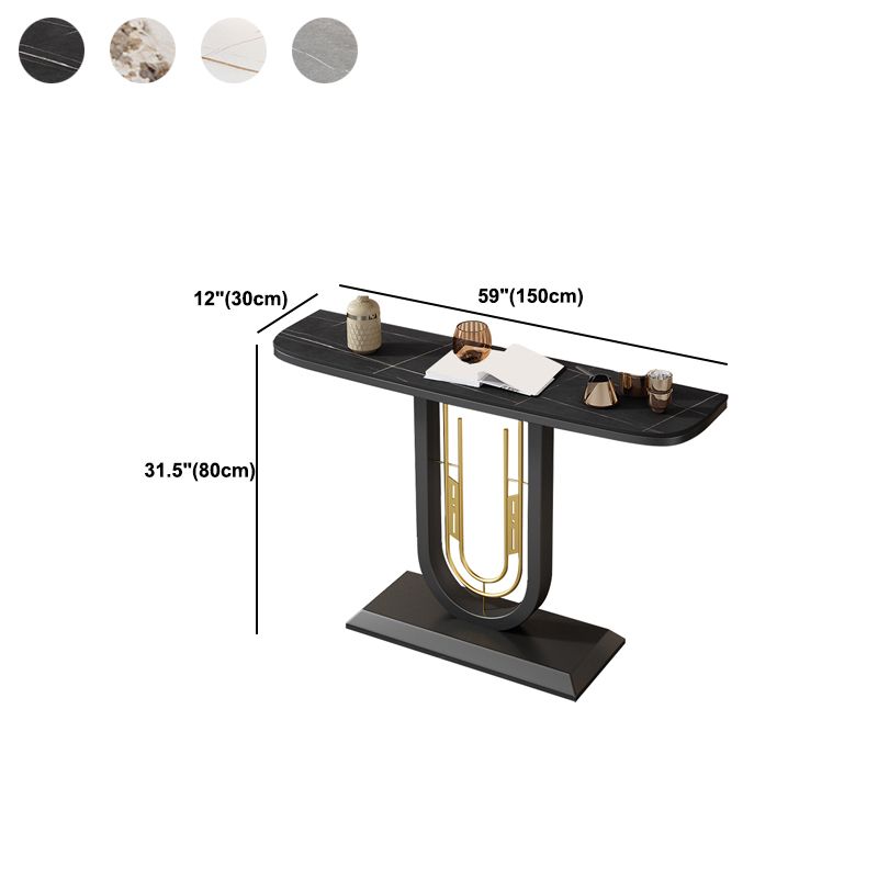 Black Pedestal Table Modern Half Moon Accent Tablel for Hall