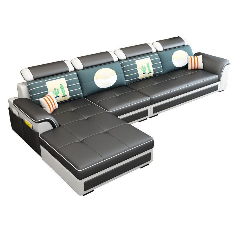 Left Facing Sofa Faux Leather/Linen Blend L-shape Sectionals with Chaise Clearhalo 'furn' 'furn_sectionals' 'Furniture' 'furniture_sectionals' 'Living Room Furniture' 'Sectionals' 1200x1200_099872e9-88ac-4367-9f2f-5731fe3a8873