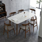 Stone Top Table Mid-Century Modern Dining Table with 4 Brown Wood Legs
