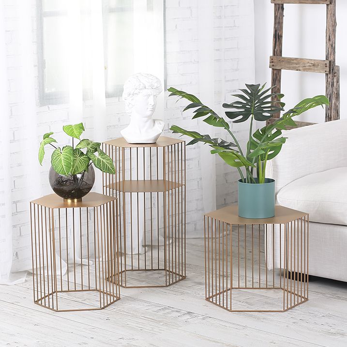 Hexagon Top Side Table Mid-Century Modern Ironcraft Frame End Table Clearhalo 'Coffee & Accent Tables' 'End & Side Tables' 'end_side_tables' 'furn' 'furn_end_side_tables' 'Furniture' 'Living Room Furniture' 1200x1200_0999f4d2-4904-4e00-a7a3-2b773c5ea427