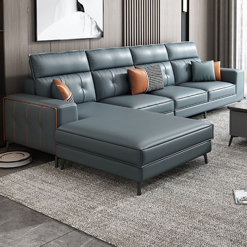 Modern 5-seat Faux Leather Sectional Square Arm Sectional with 4 Pillows Clearhalo 'furn' 'furn_sectionals' 'Furniture' 'Living Room Furniture' 'Sectionals' 1200x1200_099a9f91-a1ff-4658-bedb-420b2a9ac026