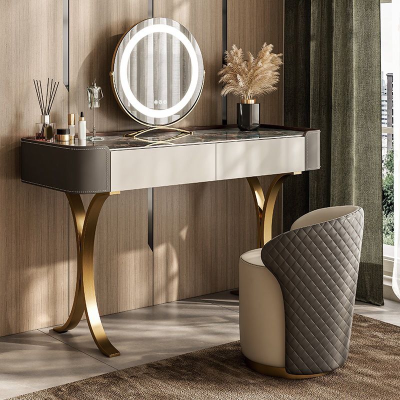 2 cajones de tocador con taburete Glam Stone Top Manaup Tocador de tocador