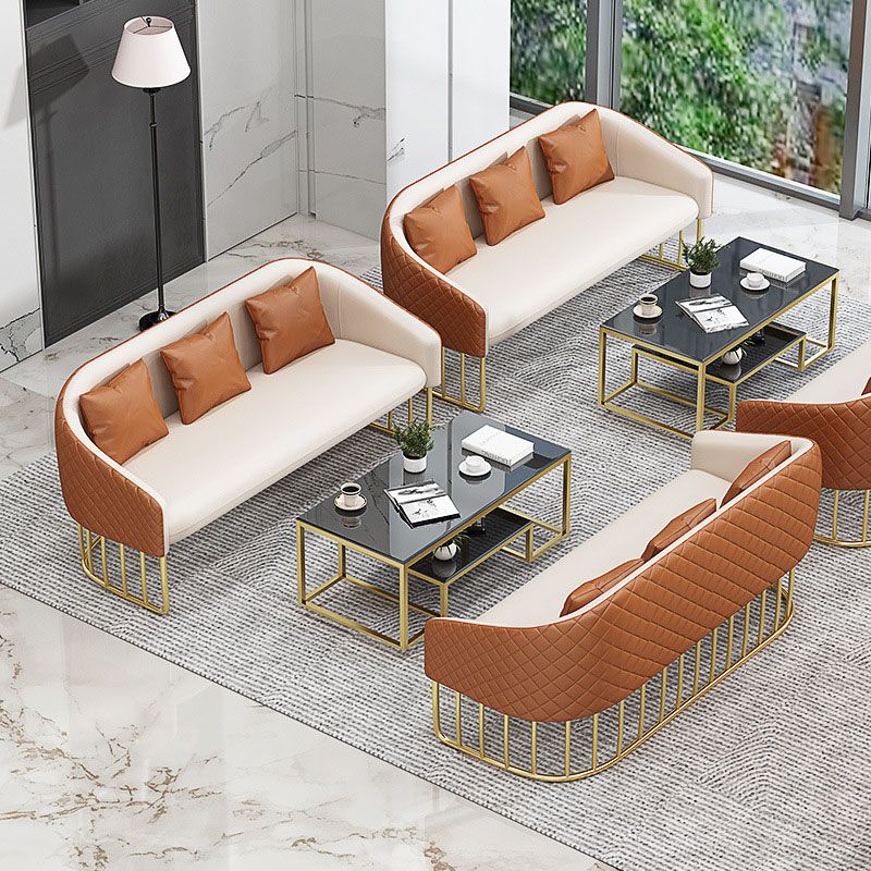 Schuine arm bank faux leer 25,59 "brede bank met gouden frame