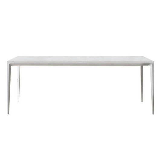Simple White Kitchen Dining Table Sintered Stone Standard Dining Table with 4 Legs Base