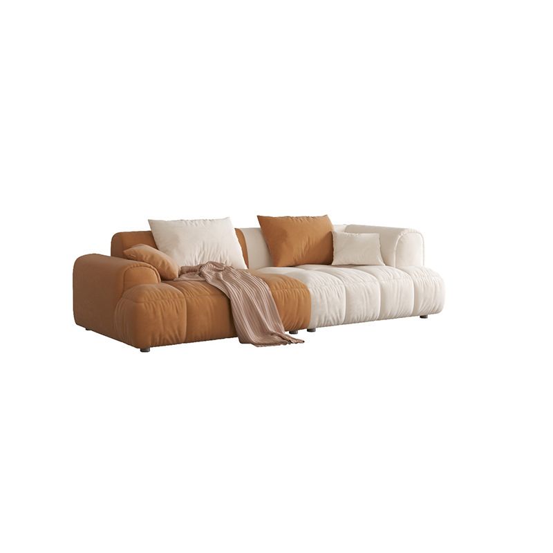 Recessed Arm Sofa & Chaise Orange/beige Velvet Sofa - 24.8" H