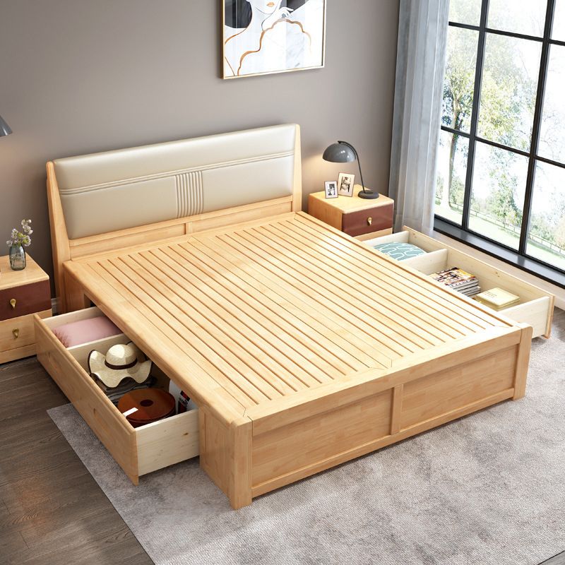 Natuurlijk eigentijds paneelbed hout en gestoffeerd standaard bedgeplaatste hoofdeinde