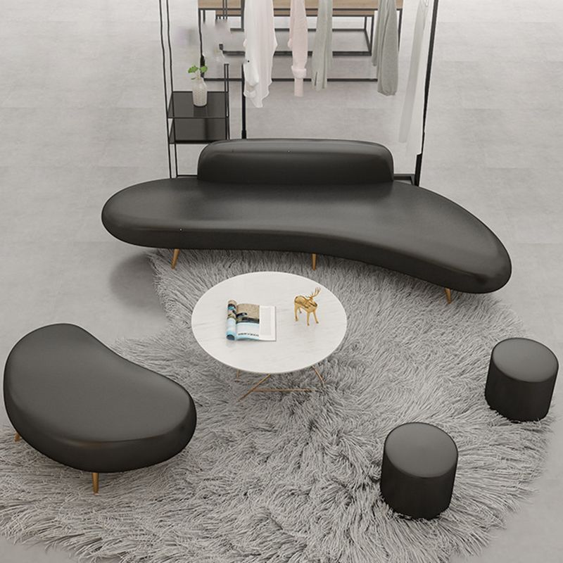 Contemporary Tight Back Armless Settee Fabric Curved Settee with Hair Pin Legs