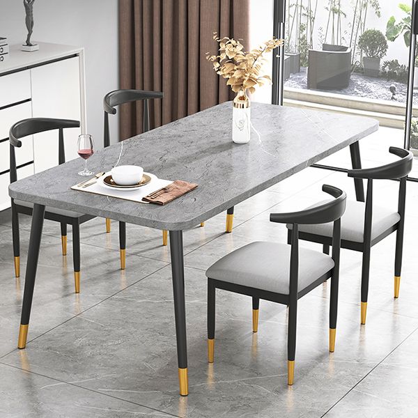 Industrial Style MDF Dining Table 4 Legs Carbon Steel Base Rectangle Table for Home Clearhalo ' dining_table' 'Dining Tables & Seating' 'Dining Tables' 'furn' 'furn_dining_table' 'Furniture' 'furniture_dining_table' 'Kitchen & Dining Furniture' 'kitchen&dining_furn' 'kitchen' 'kitchen_dining_table' 1200x1200_09af3dd8-2c40-4cbd-a281-d686950c501c