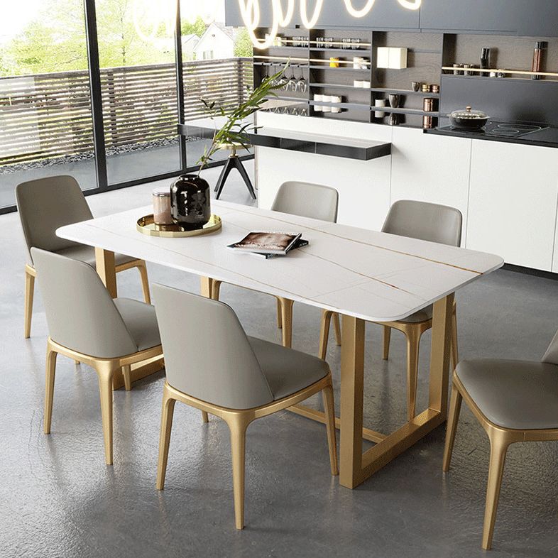 Traditional Luxury White in Marble Counter Rectangle Dining Table for Kitchen Clearhalo 'Dining Tables & Seating' 'Dining Tables' 'dining_table' 'furn' 'furn_dining_table' 'Furniture' 'Kitchen & Dining Furniture' 1200x1200_09b05109-efd7-4200-8af7-9febe99ba9f6