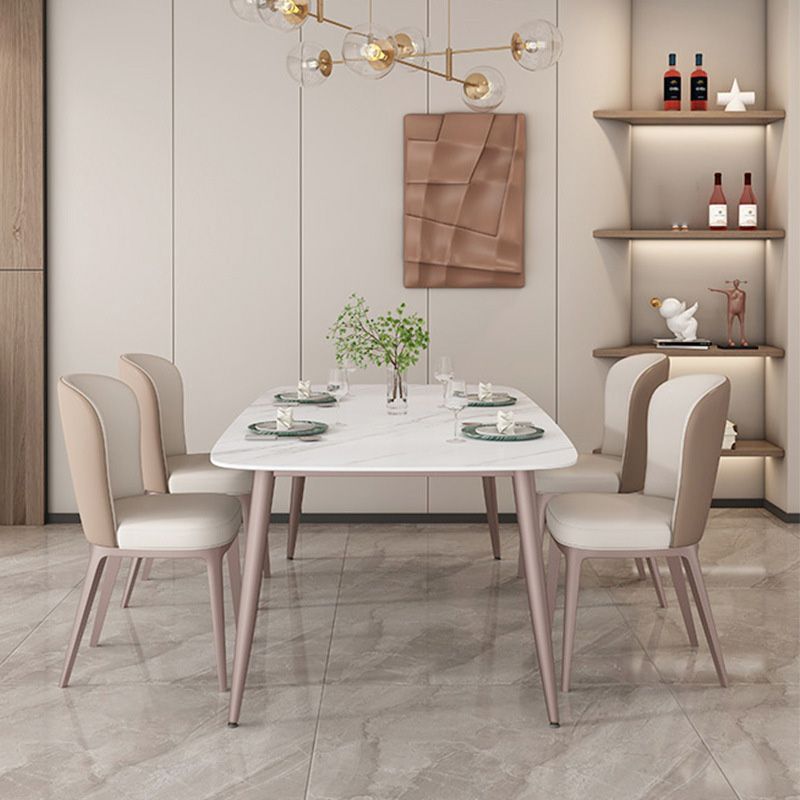 Glam Style Furniture Stone Rectangle Dining Room Table in White Clearhalo 'Dining Tables & Seating' 'Dining Tables' 'dining_table' 'furn' 'furn_dining_table' 'Furniture' 'Kitchen & Dining Furniture' 1200x1200_09b7f29e-e6b3-4779-af88-55826fa39704