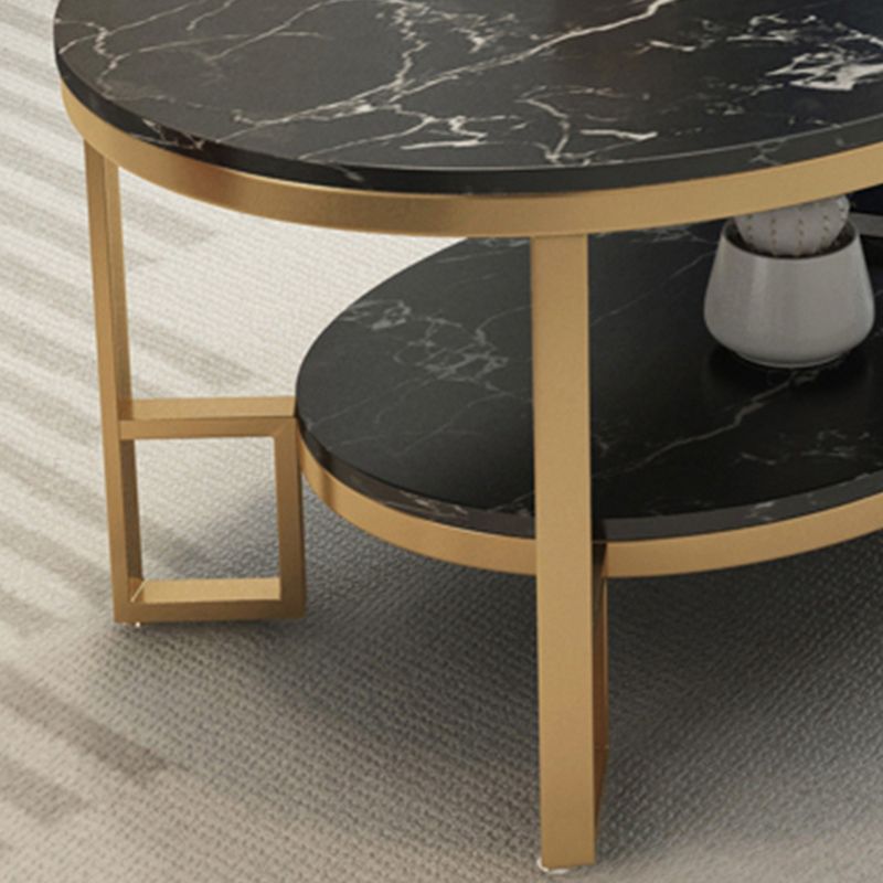 Glam 17.7" H Oval Slate Coffee Table Iron Frame Cocktail Table Clearhalo 'Coffee & Accent Tables' 'Coffee Tables' 'coffee_tables' 'furn' 'furn_coffee_tables' 'Furniture' 'Living Room Furniture' 1200x1200_09bbc286-a535-4b25-b706-ddb50600342c