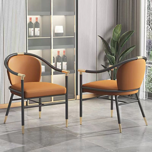 Glam Faux Leather Dining Chairs Metal Arm Dining Chairs for Restaurant Use