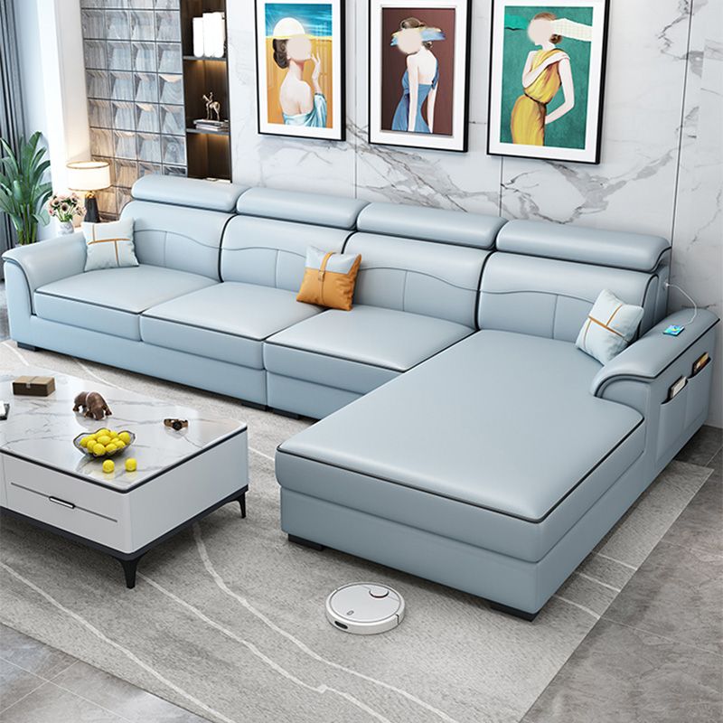 Contemporary Faux Feather/Linen Sofa with Pillows for Living Room