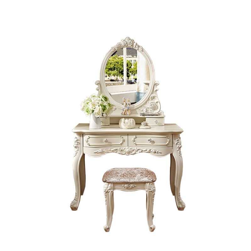 Victorian 33.4 "/41.3" Wide Wood 4 cassetti a specchio Vanity per il trucco a specchio