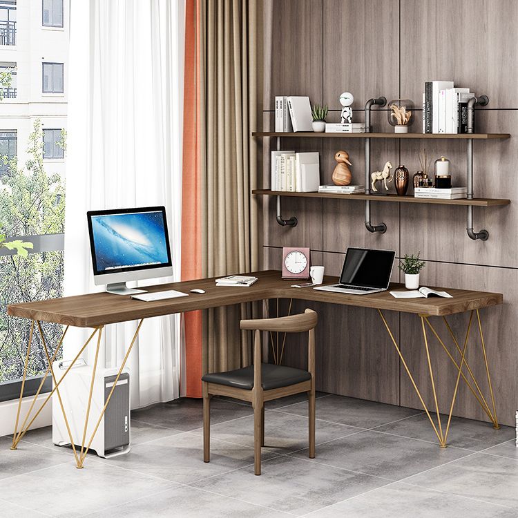Glam Style Office Desk Solid Wood L-Shaped Desk with Gold Frame Clearhalo 'furn' 'furn_office_desk' 'Furniture' 'furniture_office_desk' 'Office Desks' 'Office Furniture' 'office_desk' 1200x1200_09c8311b-210e-4b62-a59f-a9cb27cf5dee