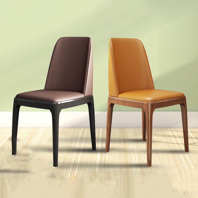 Modern Leather Armless Dining Chairs Solid Back Side Chair with Wood Legs Clearhalo ' kitchen&dining_furn' 'Dining Chairs' 'Dining Tables & Seating' 'dining_chair' 'furn' 'furn_dining_chair' 'Furniture' 'furniture_dining_chair' 'Kitchen & Dining Furniture' 'kitchen' 1200x1200_09cb8b72-d8c0-471d-8b4f-09baddccb359