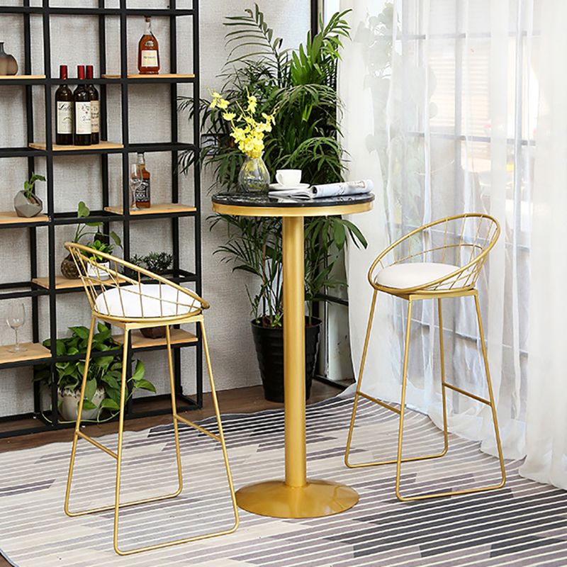 Glam Gold Iron Bar Table 21.6"W Round Top Marble Bistro Table for Breakroom Clearhalo 'Bar Furniture' 'Bar Tables' 'bar_tables' 'furn' 'furn_bar_tables' 'Furniture' 'furniture_bar_tables' 'Kitchen & Dining Furniture' 'kitchen&dining_furn' 'kitchen' 1200x1200_09cbabfa-976f-4ae1-a442-1d99a7f25391