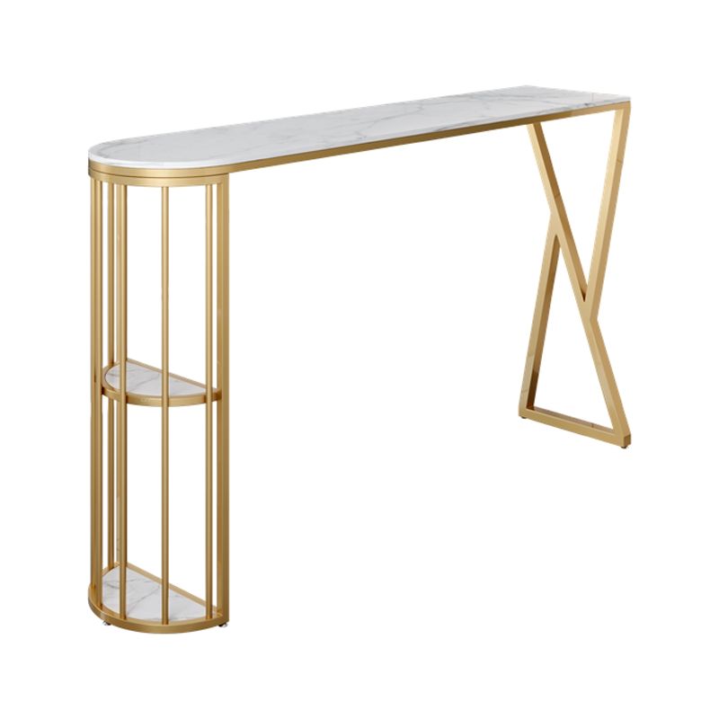 Stone Indoor Glam Bar Dining Table Gold Iron Double Pedestal Bistro Table with Shelve Clearhalo 'Bar Furniture' 'Bar Tables' 'bar_tables' 'furn' 'furn_bar_tables' 'Furniture' 'furniture_bar_tables' 'Kitchen & Dining Furniture' 'kitchen&dining_furn' 'kitchen' 1200x1200_09d05379-db95-4a45-997e-809f825d1430