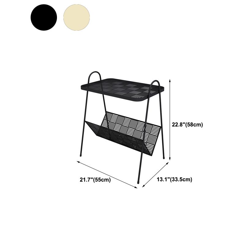 22.8 "背の長方形のトップサイドテーブルアイアンスレッドベースエンドテーブル雑誌ホルダー付き