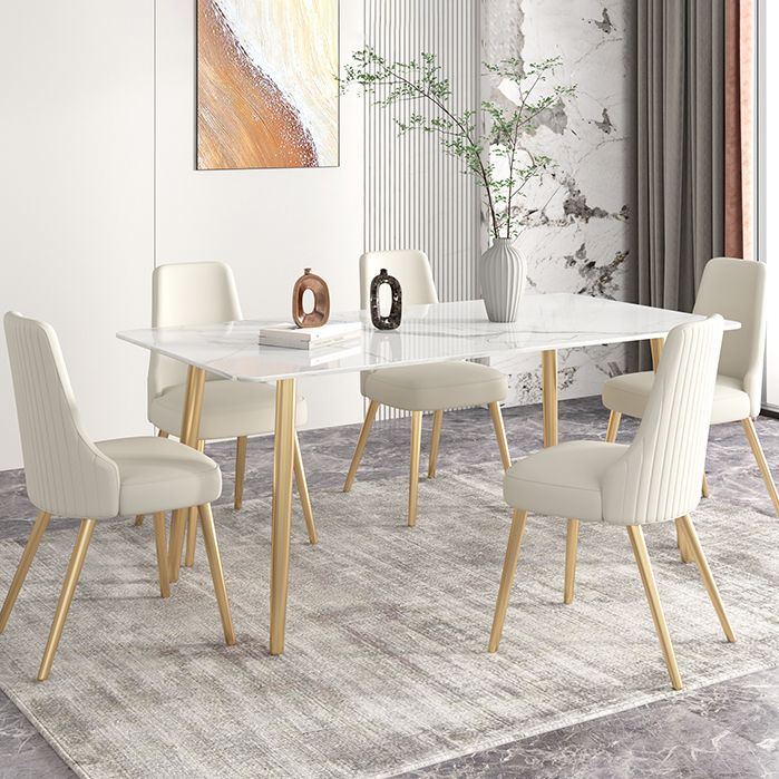 Glam Iron Dinette Set 1/2/3/5/7 Pieces Rectangle Dining Table Set with Sintered Stone Top