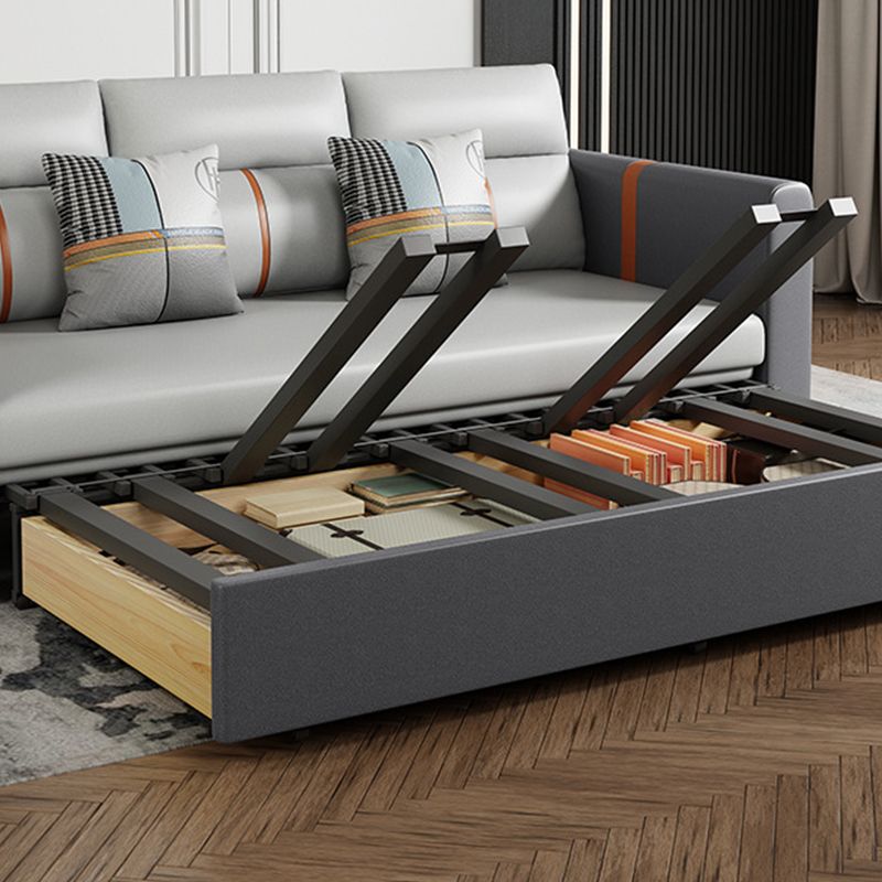 Divano convertibile di divano in pelle finta con braccio quadrato in grigio