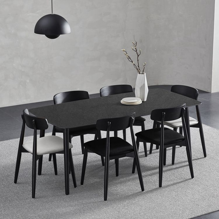 Black Modern Stone Top Dining Table Set 1/4/5/7 Pieces Dining Set with Wooden Chairs Clearhalo 'Dining Room Sets' 'Dining Tables & Seating' 'dining_room_set' 'furn' 'furn_dining_room_set' 'Furniture' 'Kitchen & Dining Furniture' 1200x1200_09d970d0-ff65-41da-a56d-ee7e9a94947c